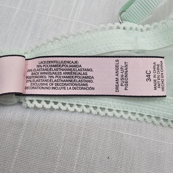 Victoria's Secret Dream Angels Green Lace Push-Up Bra 34C Rhinestone Demi UW - Picture 8 of 13